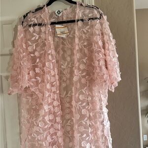 Anne Klein Cherry Blossom Pink sheer tunic.
